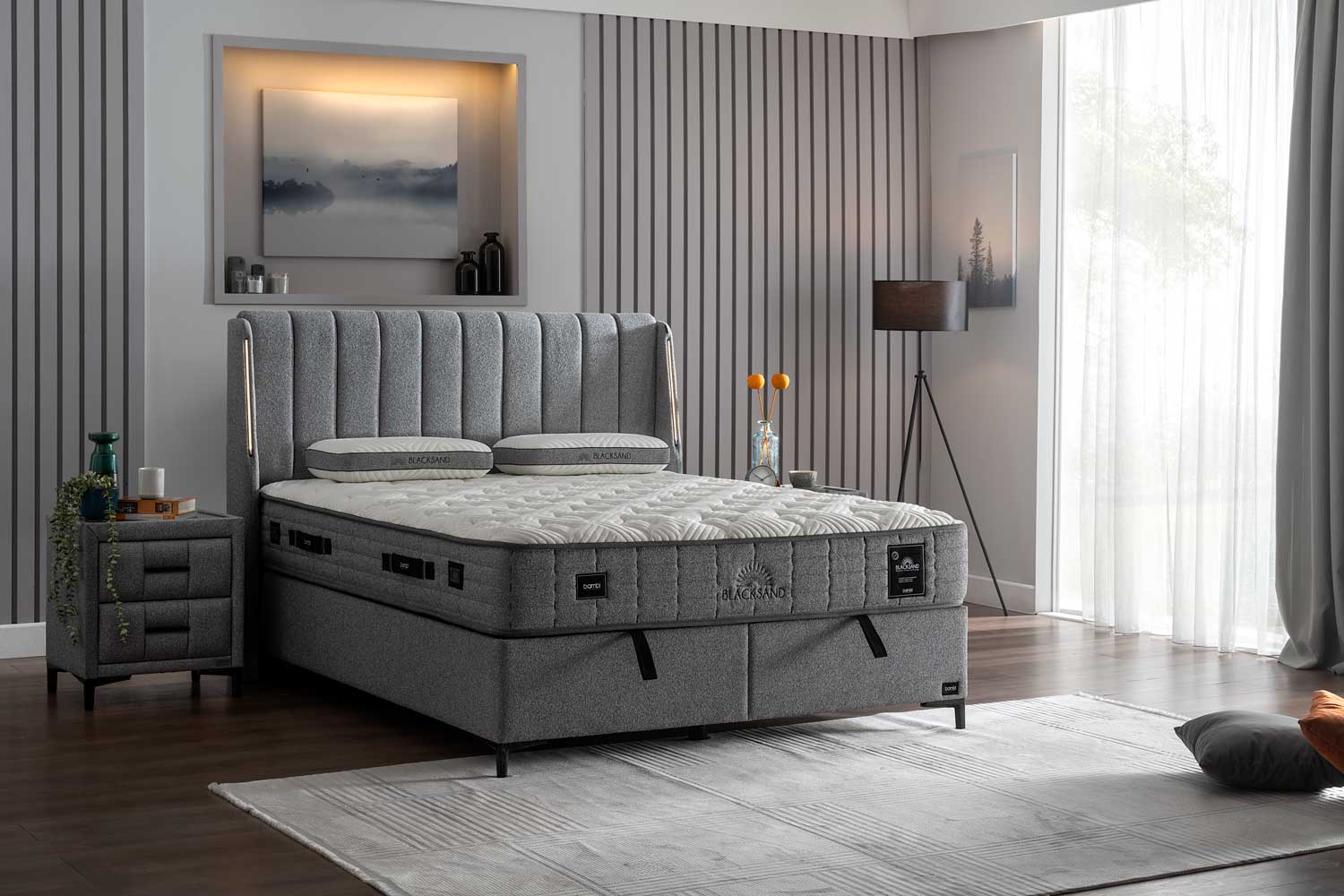 Bambi Boxspringbett Set H4 Blacksand Taschenfederkern 32cm Premium