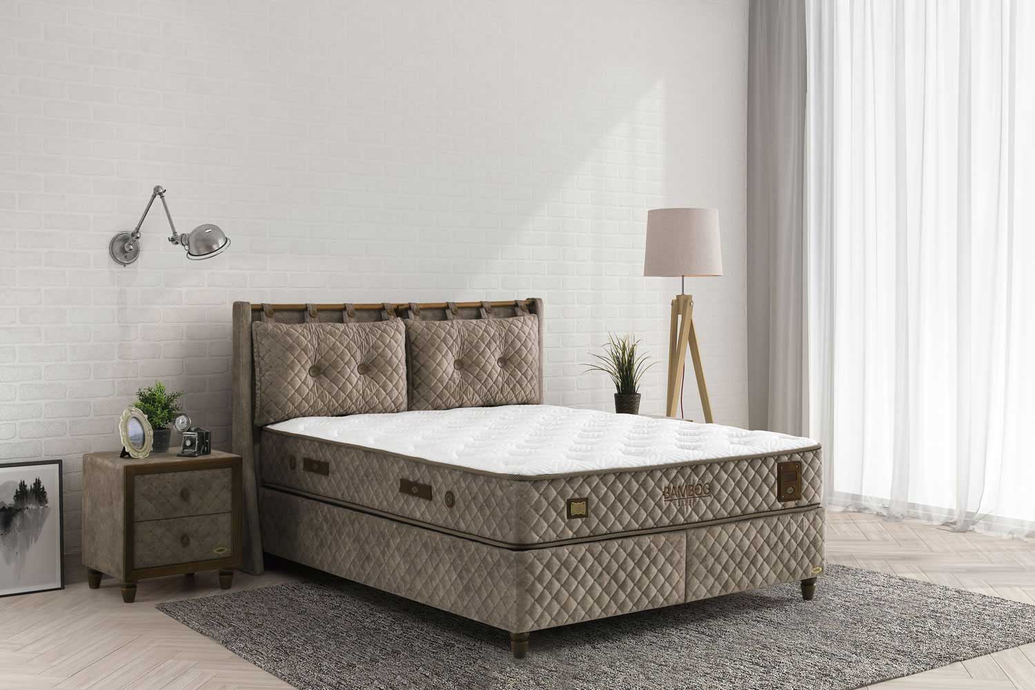 Bambi Bamboo Sleep Boxspringbett-Set H3 Matratze Kopfteil Bettkästen