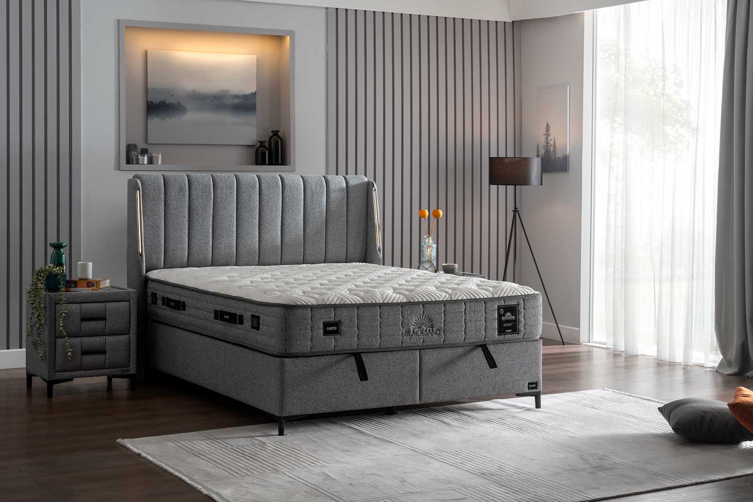 Bambi Boxspringbett Set H4 Blacksand Taschenfederkern 32cm Premium