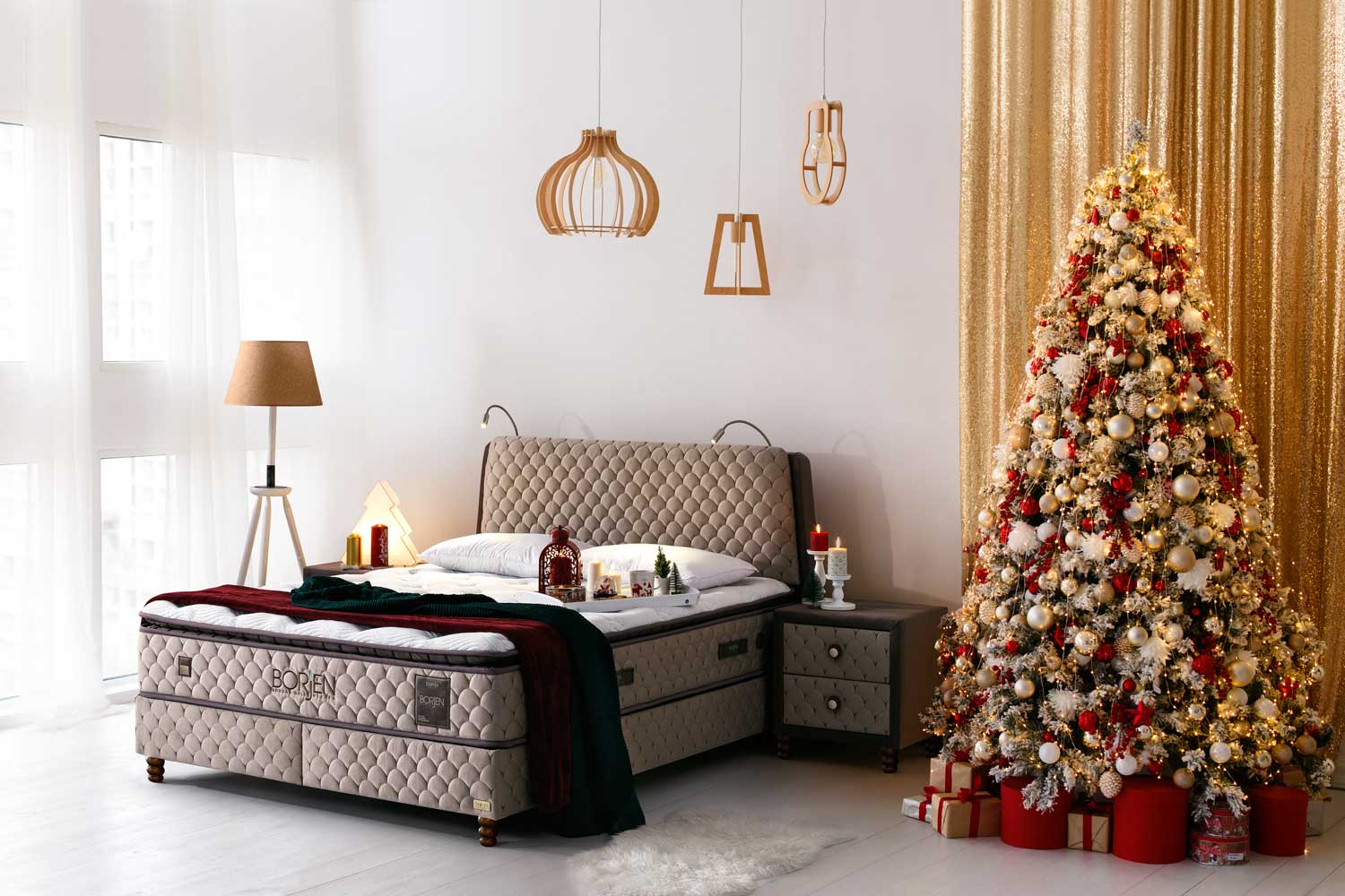Bambi Borjen Boxspringbett Set H3 Bettkästen Taschenfederkern 33cm